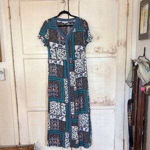 Teal and Blue Patchwork Maxi Dress